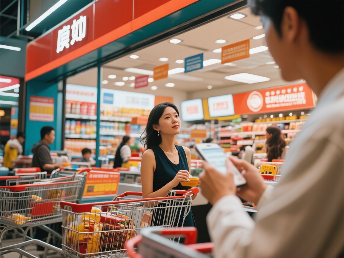 顾客使用手机扫描商品获取详细信息