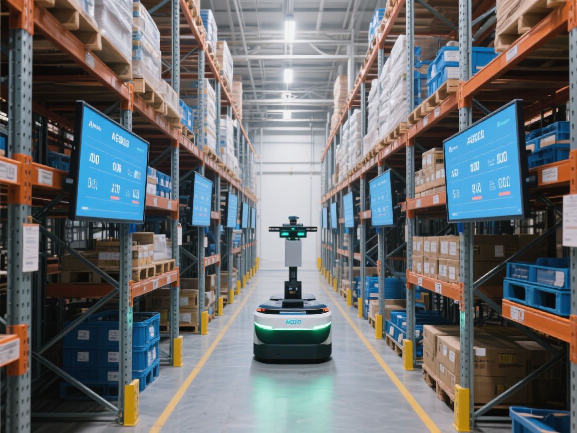 智能仓库场景：AGV小车在网格化货架间穿梭